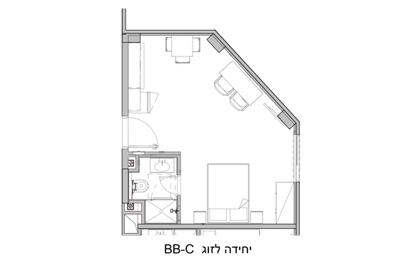 דירה לזוג הסרטוט להמחשה בלבד כל דירה ומרפסת שונה בגודלה מהדירות האחרות
