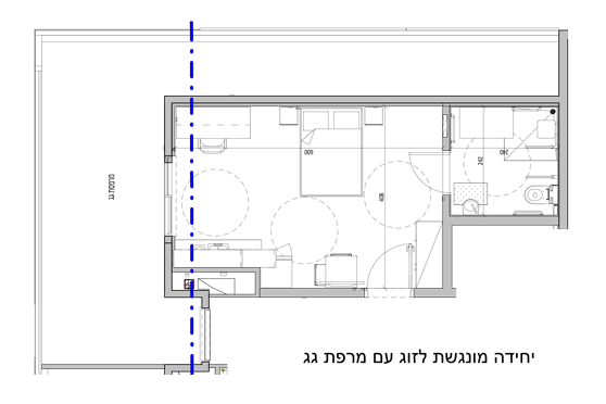 דירה לזוג עם מרפסת. הסרטוט להמחשה בלבד כל דירה ומרפסת שונה בגודלה מהדירות האחרות